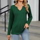thumbnail image 2 of Blusa informal de manga larga y cuello en V para mujer: top de poliéster de color liso, estilo informal y moderno, tallas S-XXL para llevar a diario en otoño., 2 of 8