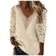 thumbnail image 1 of ICHUANYI Clearance Women's Summer Fashion Elegant Style 9/4 Sleeve V-Neck Panel Cutout Lace Chiffon Shirt(Yellow, XL) ICHUANYI WER2023081207676, 1 of 5