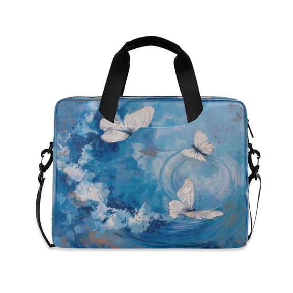 16" Laptop Briefcase for Work Travel Laptop Shoulder Bag Carrying Handbag Laptop Case Butterflies and Circular Motif