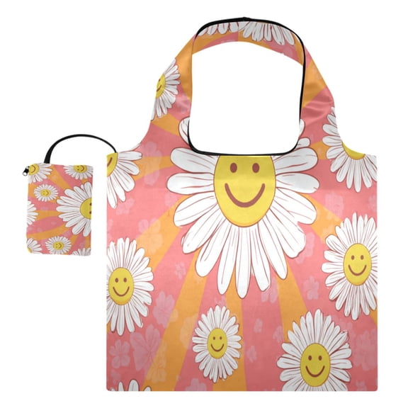 Multi-Functional Foldable Shoulder Handbag | Lightweight And Convenient Ready To Store Fashionable And Durable Suitable For Daily Commuting And Traveling Smiley Face on Orange Background