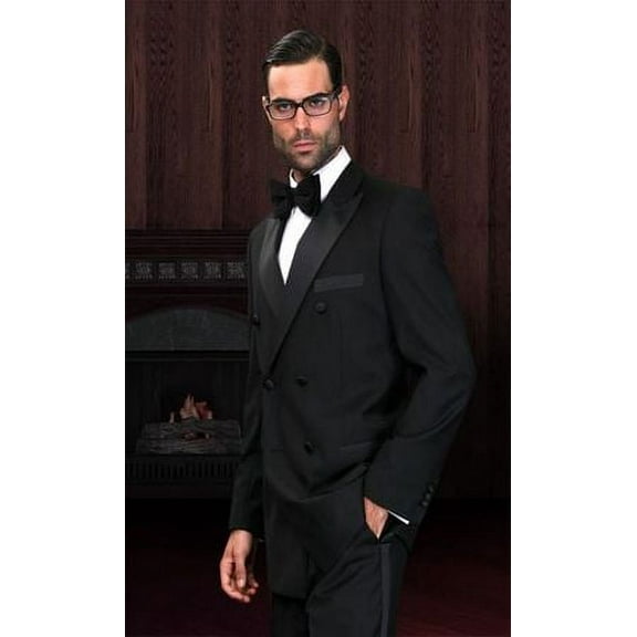 Mens Wool Double Breasted Black Tuxedo Alberto DBTux-1 Size 46 Long Final Sale