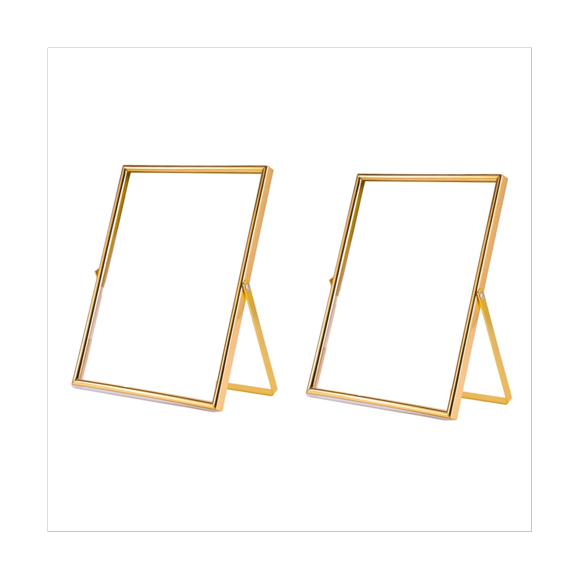 Gold Floating Picture Frame Set of 2, Gift Metal Glass Photo Frames, for Tabletop Display Vertically