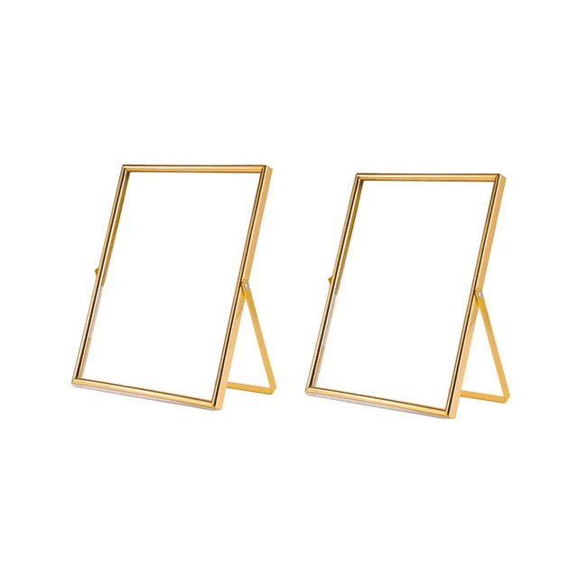 Gold Floating Picture Frame Set of 2, Gift Metal Glass Photo Frames, for Tabletop Display Vertically