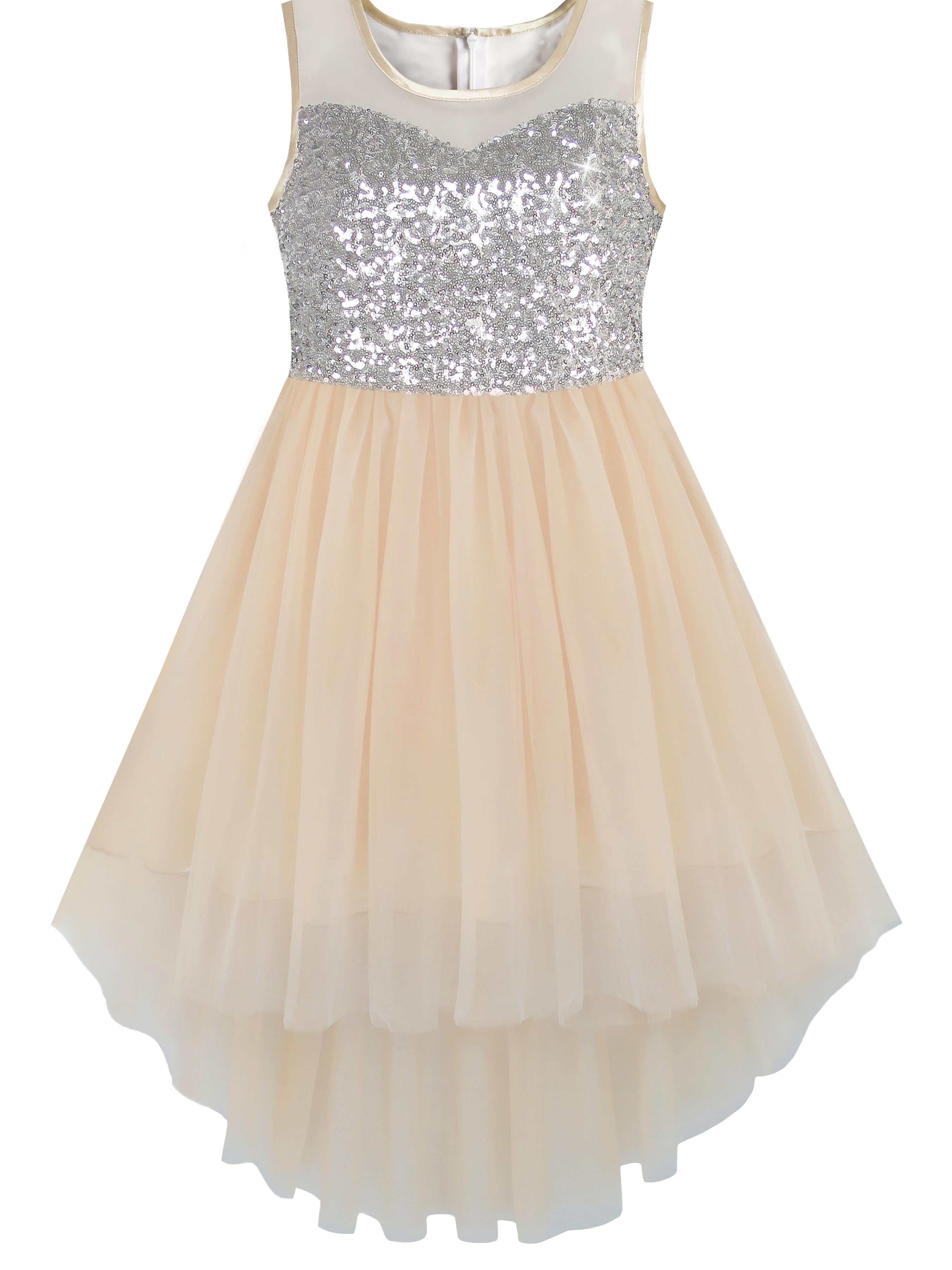 Girls Dress Beige Sequined Tulle Hi-lo Wedding Party Dress 6 Years ...