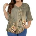 thumbnail image 2 of TQWQT Womens Plus Size Tops 4x-5x Summer Ruffle 3/4 Sleeve Shirts Ethnic Floral Print Blouses V Neck Pleated T Shirts Casual Loose Fit Tunics Blouses Green XL, 2 of 5
