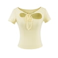 thumbnail image 3 of Summer T Shirts For Women Fashion Casual Round Neck Solid Color Short Sleeve Comfort Colors T Shirt Tee Blouse - Yellow∣L, 3 of 6