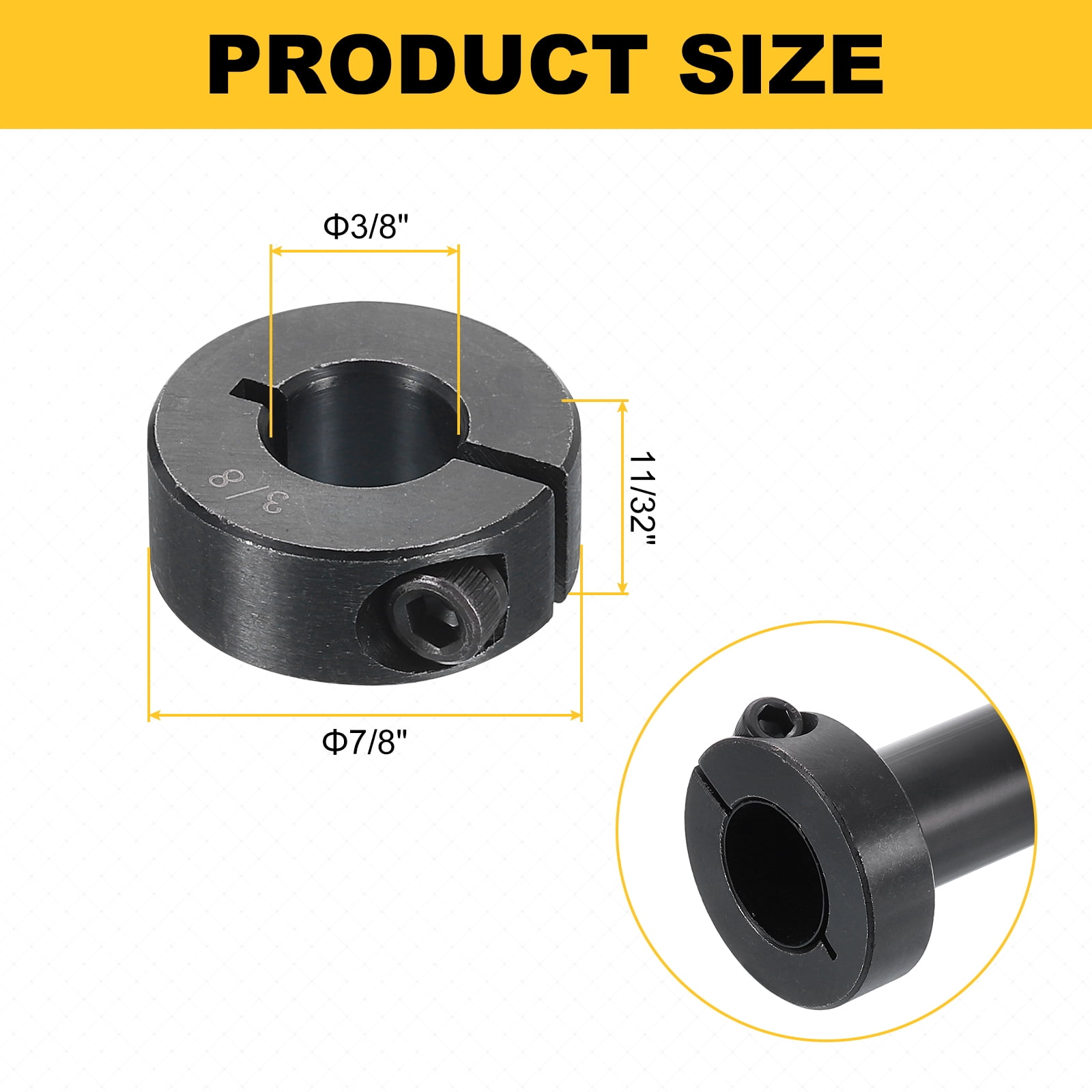 16pcs Single Split Shaft Collar 3/8" Bore One-Piece Clamping Collar, Black Oxide Steel Lock Collar Clamp