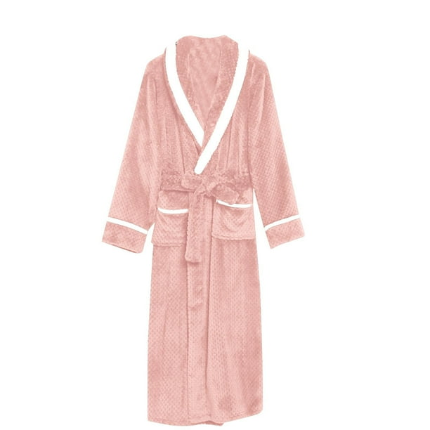 Gibobby Bata mujer invierno de pareja de franela larga gruesa de talla grande para mujer con albornoz de brida(Rosa,M)