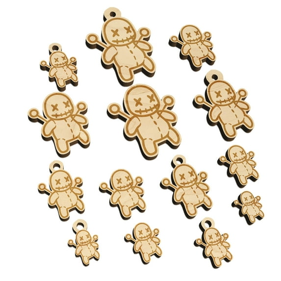 Creepy Voodoo Doll Wood Mini Charms Shapes DIY Craft Jewelry - With Hole - 20mm (15pcs)