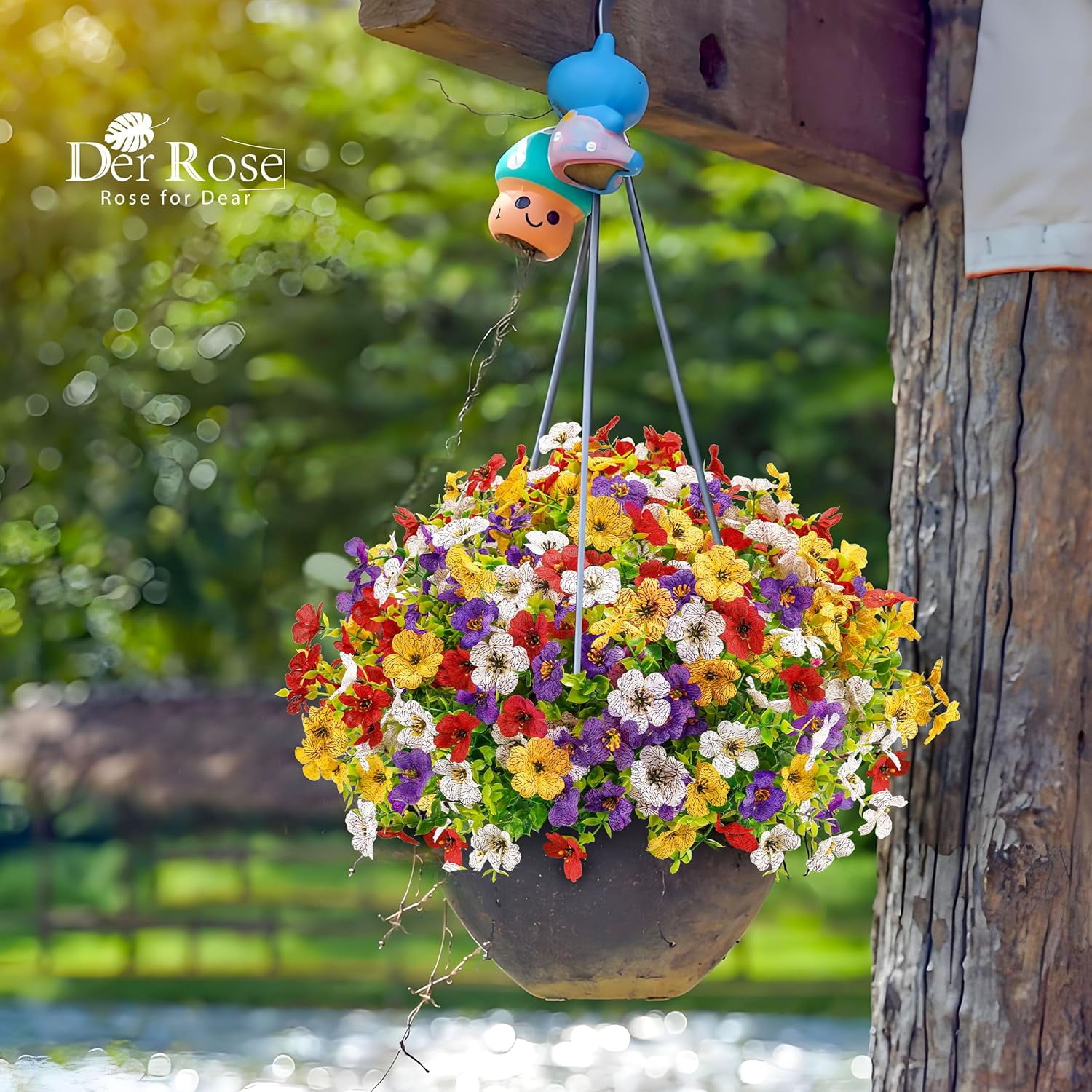 12 Bundles Artificial Daisy Fake Flowers for Outdoors, UV Resistant Colorful Silk Faux Flowers for Spring Home Porch Garden Decor