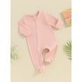 thumbnail image 3 of Bslissey Newborn Baby Boys Girls Footie Jumpsuits Long Sleeve Zip Up Footed Rompers Casual Crew Neck Solid Color Playsuit Infant Spring Fall Outfit 0M 3M 6M, 3 of 9