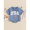 thumbnail image 5 of 4th of July Baby Rompers Infant Girls Boys Fuzzy Letter Flag Embroidery Crew Neck Short Sleeve Bodysuits Summer Jumpsuits, 5 of 10