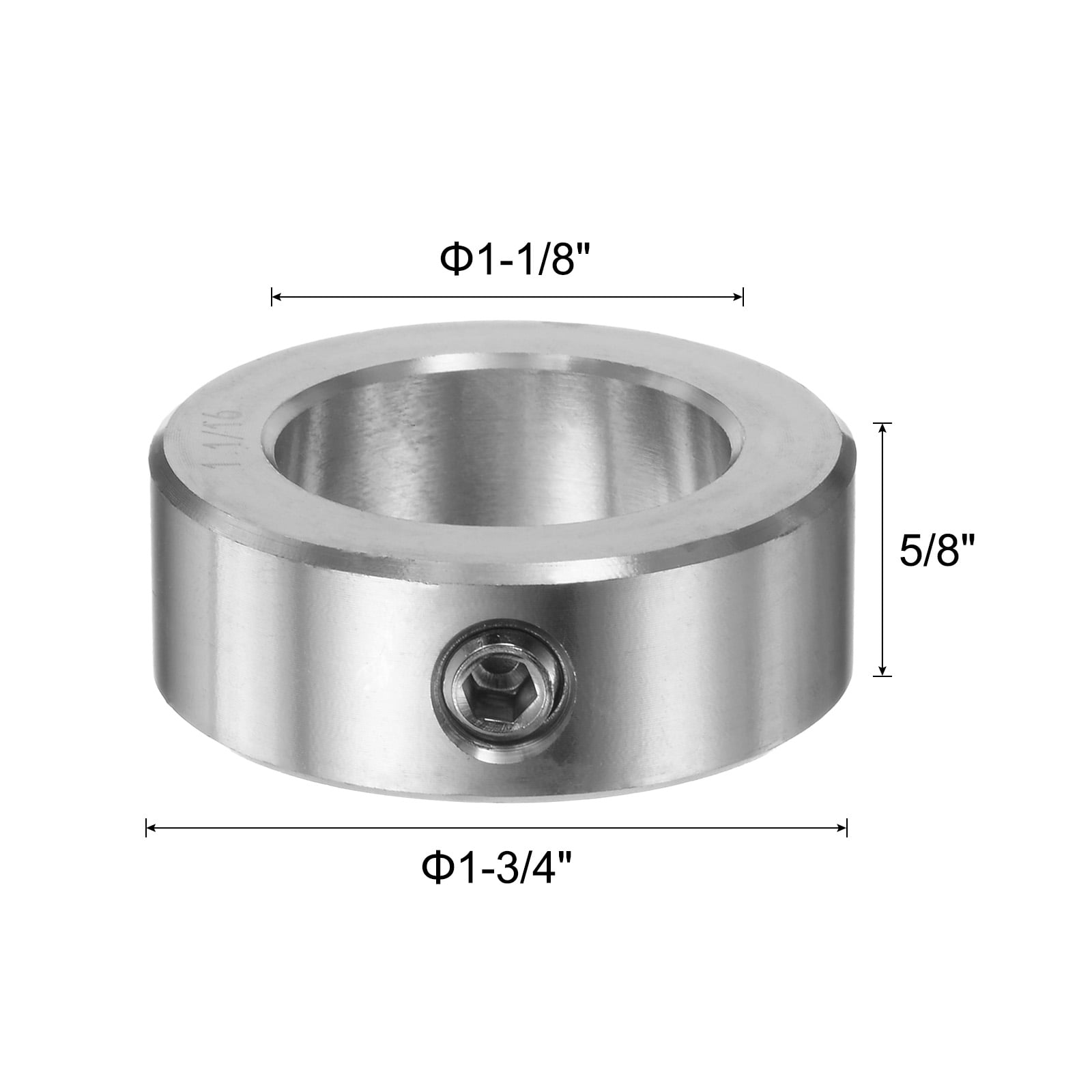 2 Packs Set Screw Collars 1-1/8" Bore 304 Stainless Steel Shaft Collars, 1-3/4" OD, 5/8" Width