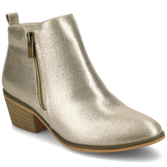 Women's Journee Collection Rebel Ankle Bootie Gold Faux Leather 9 M