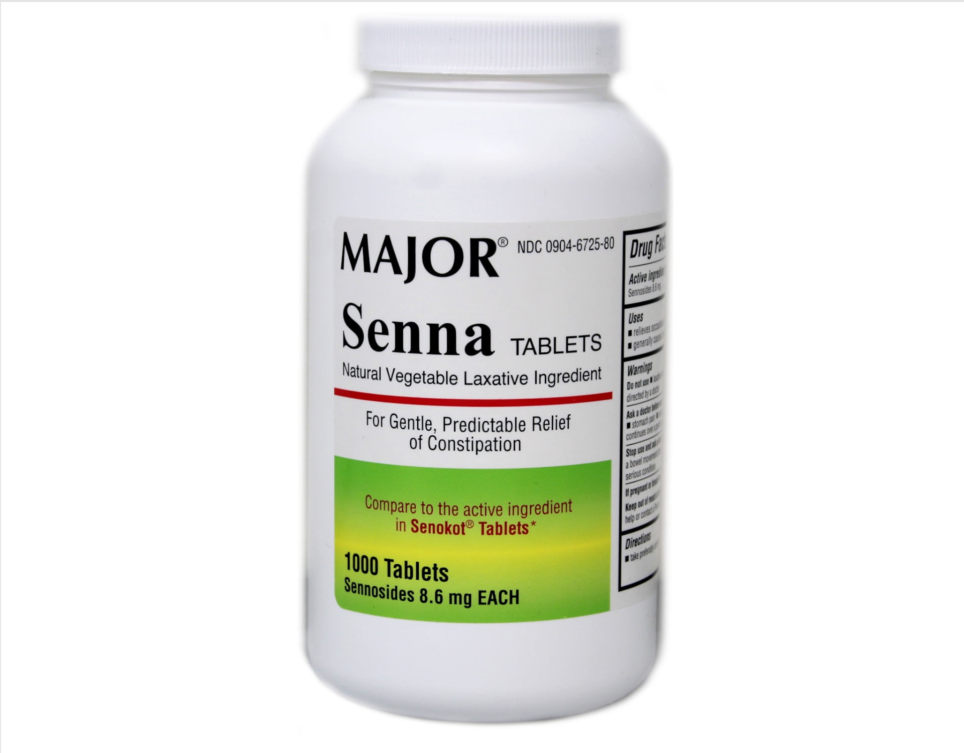 Major Senna Natural Vegetable Laxative Tablets, 8.6mg, 1000 count