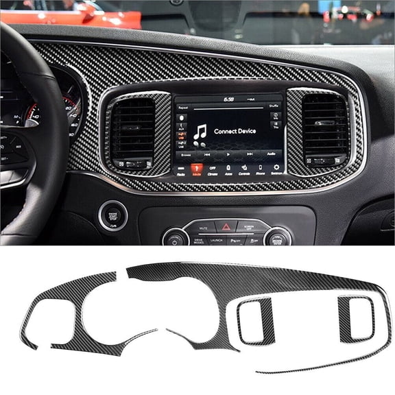 Soft Carbon Fiber Car Interior Decor Kits 4Pcs Carbon Fiber Interior Driver Side Dashboard Cover Trim For Dodge Charger Sticker