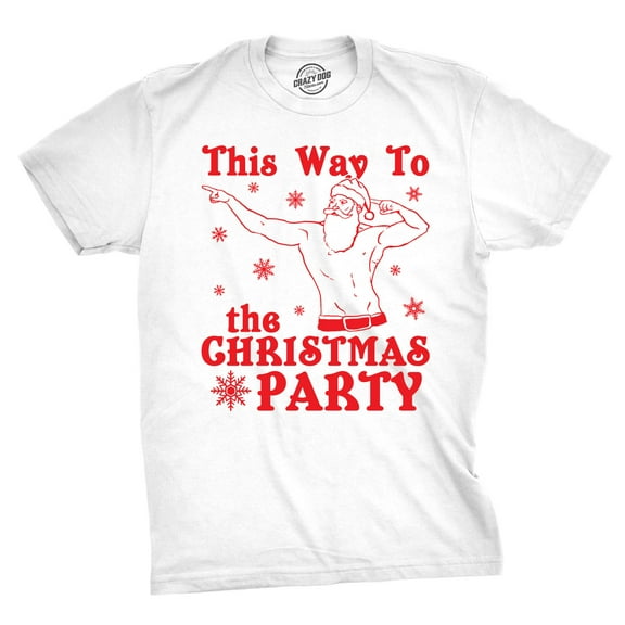 Mens This Way to The Christmas Party Funny Fit Santa Holiday T shirt Graphic Tees
