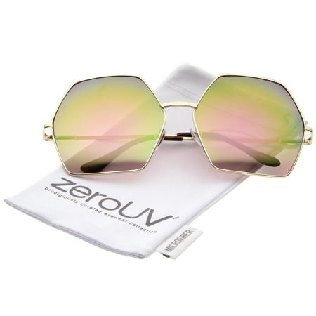 zeroUV - Geometric Metal Frame Colored Mirror Lens Hexagonal Oversize Sunglasses 66mm - 66mm