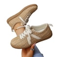 thumbnail image 2 of HTHLVMD Linen Casual Shoes, Breathable Walking Footwear, Women Classic Retro Gum Sole Fashion Sneakers Casual Tennis Skate Shoe Genuine Leather Walking Footwear Anti Slip Trainers, Khaki 6.5, 2 of 5