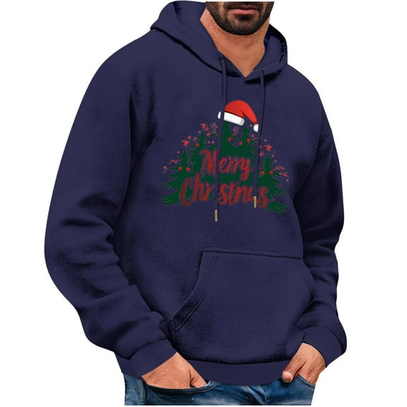 Mgmyaa Men's Christmas Printed Hooded Sweatshirt Long Sleeve Pullover Tops for Holiday Season Festive Casual Wear
