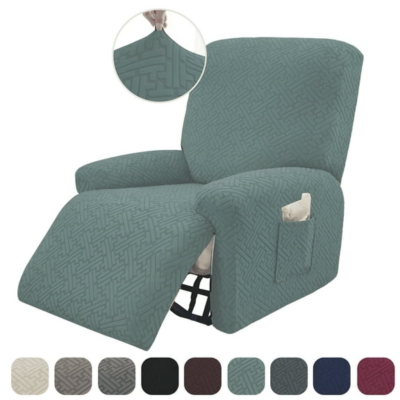 LAMIRO Stretch Recliner Chair Covers,Stripe Jacquard Recliner Couch Covers for Protect Furniture Chair (1 Seater,Grayish Green)