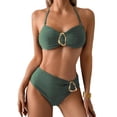thumbnail image 2 of PWPSG Strapless Bandeau Bikini with Metal Ring Detail and Cross Over High Waist Bottom Two Piece Swimsuit Green XL, 2 of 6