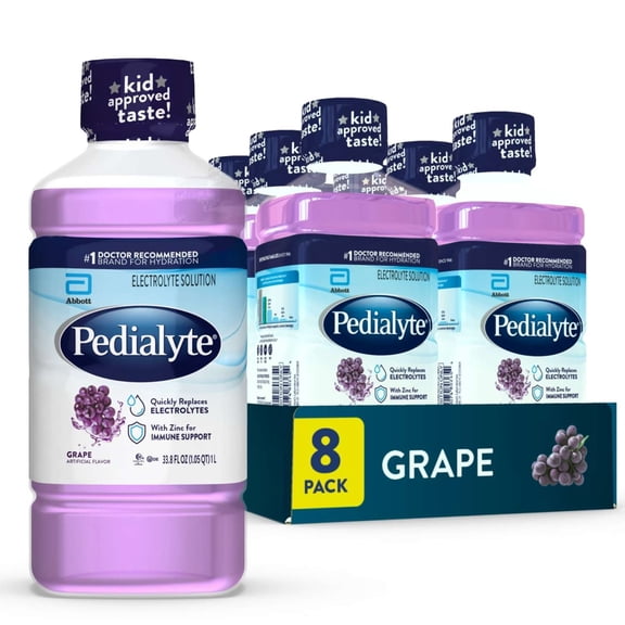 Pedialyte Electrolyte Drink, For Kids & Adults, Grape, 1 Liter, Pack of 8