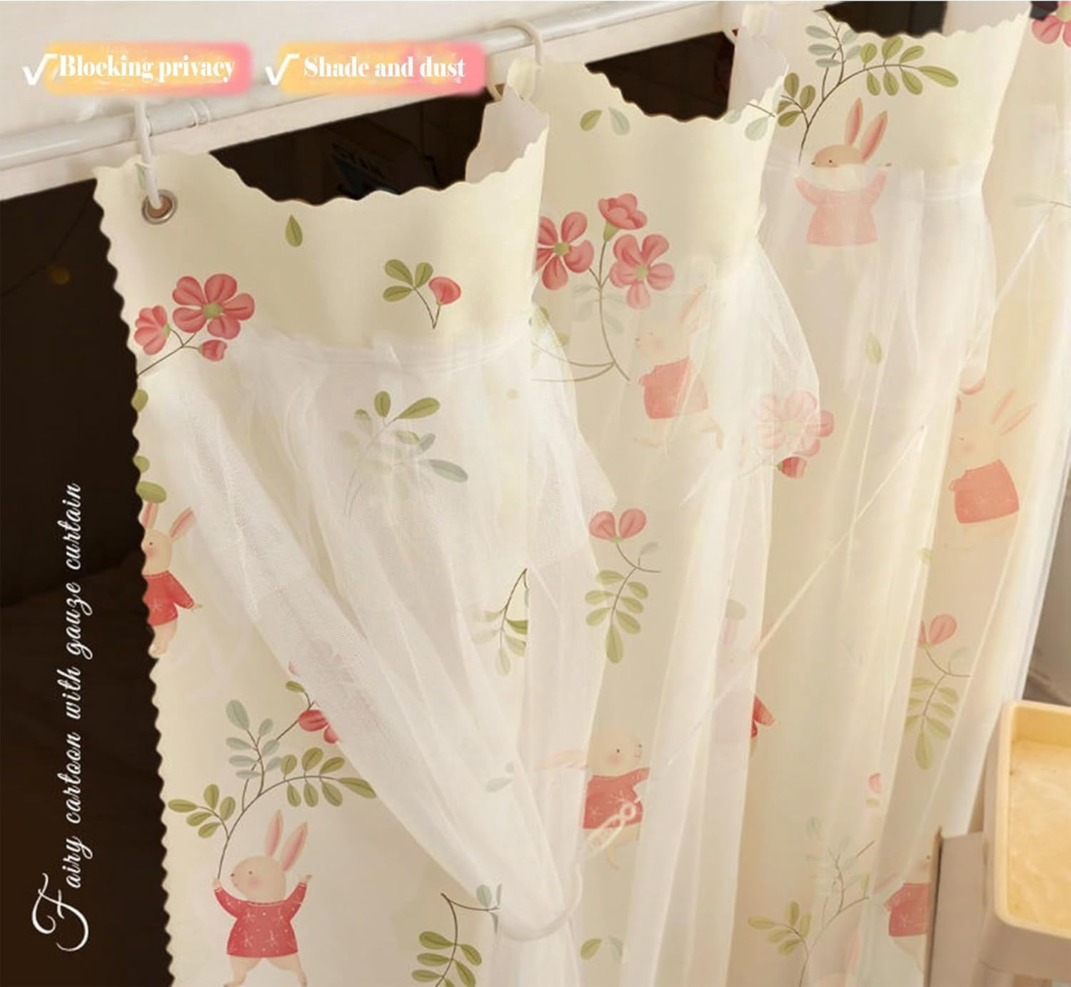 CAILDANL 2 Panels,Bottom Bunk Bed Curtains Cloth Breathable Bed Canopy Students Curtain Shading Nets for Single Bed