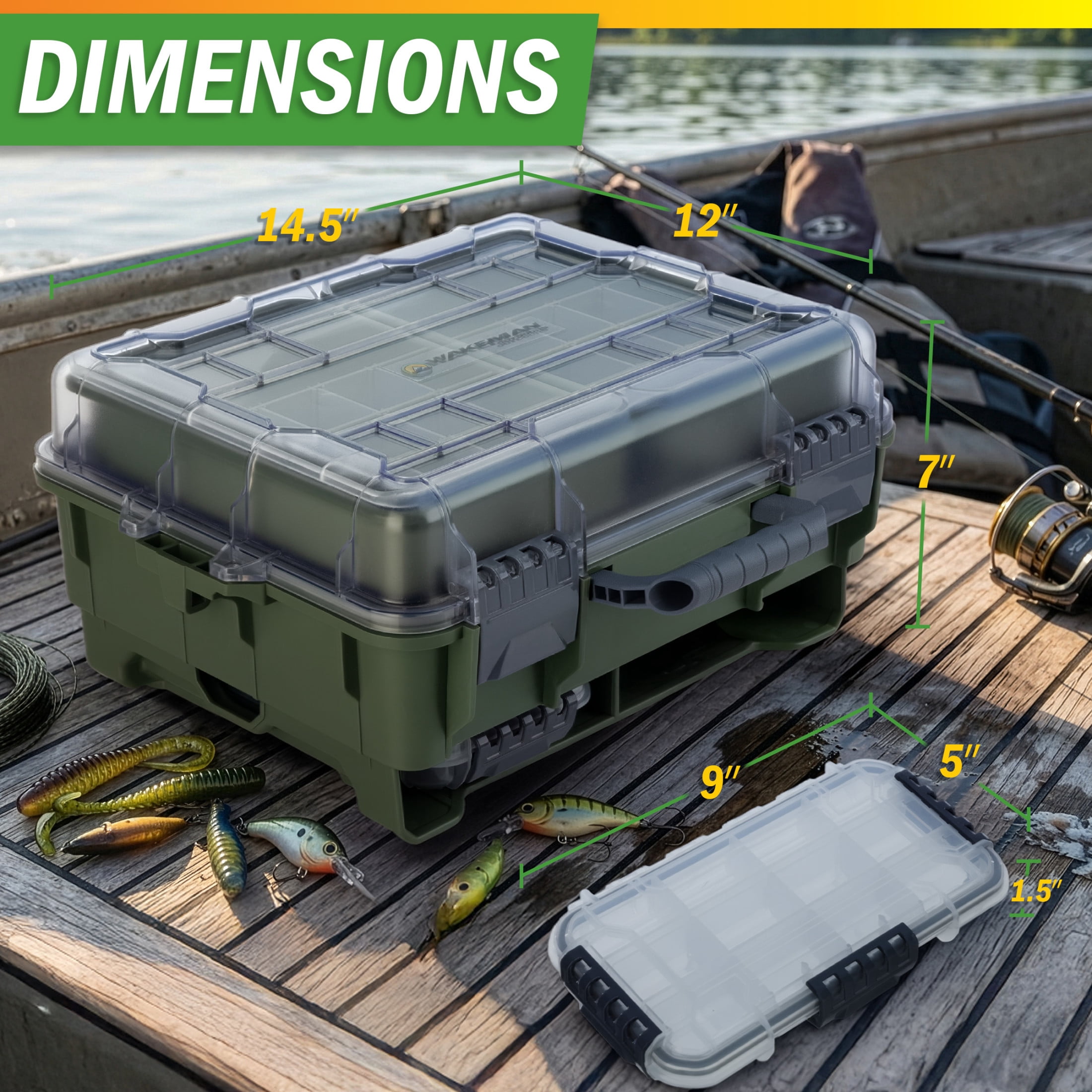 Wakeman Outdoors Fishing Tackle Box Organizer with 2 Removeable Tackle Trays, Green