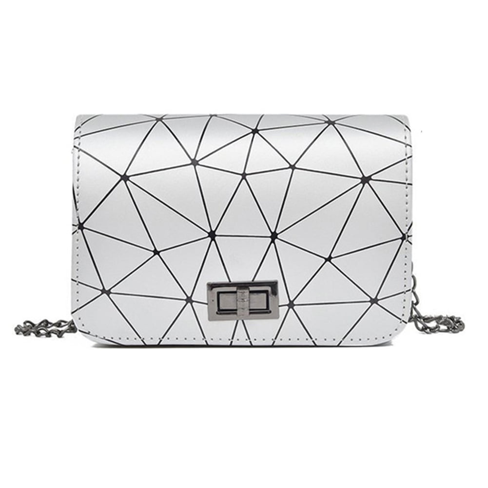 Geometric Print Shoulder Handbags Women PU Leather Chain Crossbody Bags 
