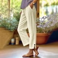 thumbnail image 5 of Yotami Women's High Waisted Linen Pants Solid Color Comfortable Pants with Pocket Straight Leg Ankle Length Pant for Summer, Beige S, 5 of 6