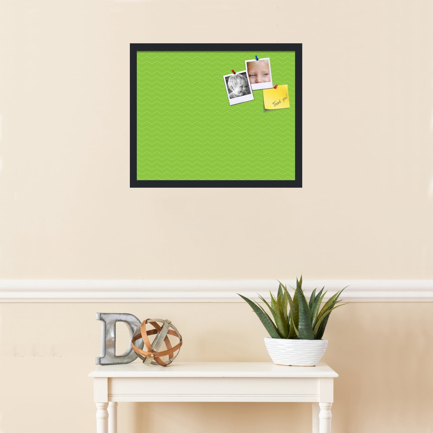 PinPix ArtToFrames 20x16 Custom Cork Bulletin Board Green Chevron   Poster Board Has a Fabric Style Canvas Finish, Framed in Satin Black (PinPix-518)