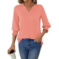 thumbnail image 4 of UVN Summer V Neck Womens Blouses Dressy Casual 3/4 Sleeve Shirts Ladies Tunic Tops, 4 of 10