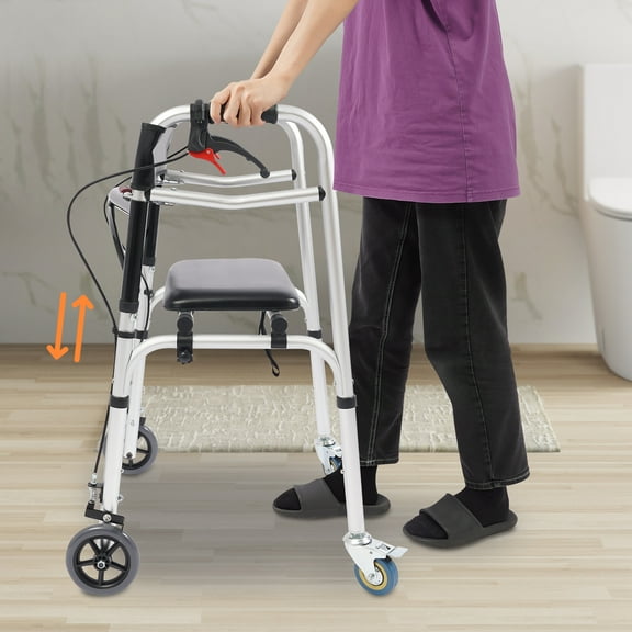 Folding Walker for Seniors with Lockable Wheels, Detachable Padded Seat - 440lbs Height Adjustable Stand Up Walker, Medical Walking Mobility Aid, Rolling Walkers for Adult Bariatric Handicap