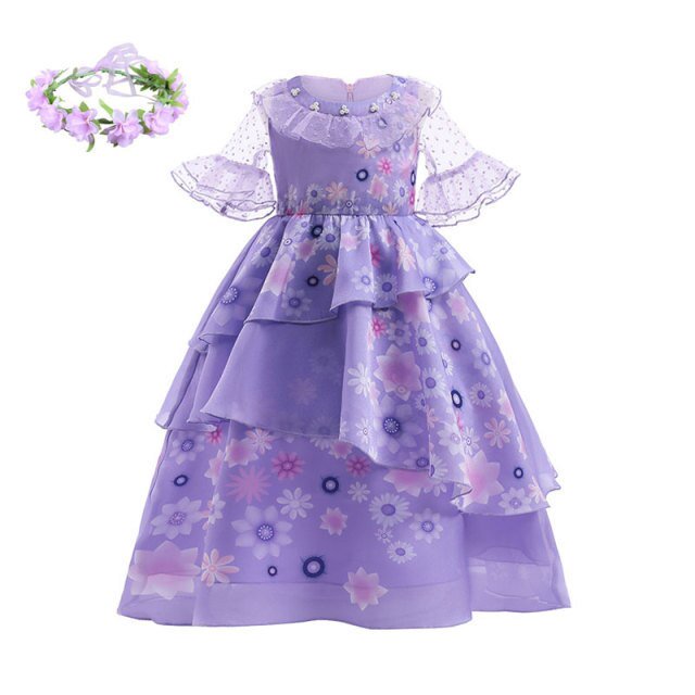 Disney Mirabel Princess Dress Suit Charm for Girls Cosplay Carnival Birthday Party Children Encanto Costume and Bag5T (120) Gao Jinjia LED