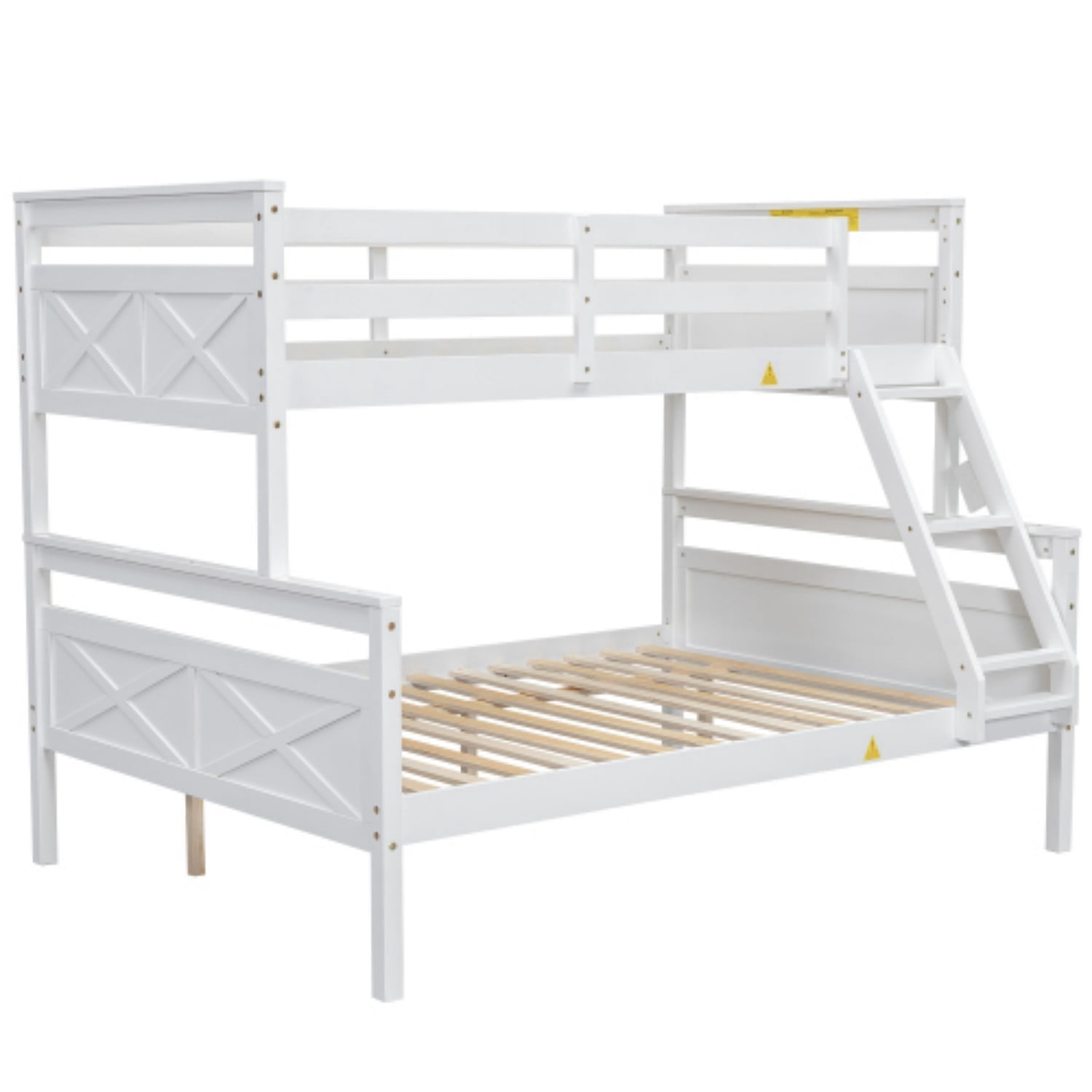 Twin Over Full Bunk Bed with Ladder and Safety Guardrails, Convertible Wood Bunk Bed Frame, Detachable into Twin & Full Platform Beds for Kids Bedroom, White