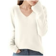 thumbnail image 2 of Aueoeo Crochet Sweater, Soft Comfy Women'S Solid Color Long Sleeved V-Neck Knitted Sweater Thin Sweater Top Knitwear, 2 of 4