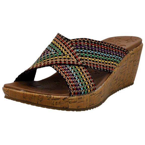 Skechers Beverlee-Delighted Wedge Sandals for Women, Boho Chic Style Cross Strap Slide