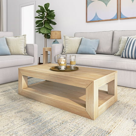 Plank+Beam Solid Wood Modern Coffee Table with Storage Shelf 48 Rectangular Coffee Table for Living Room