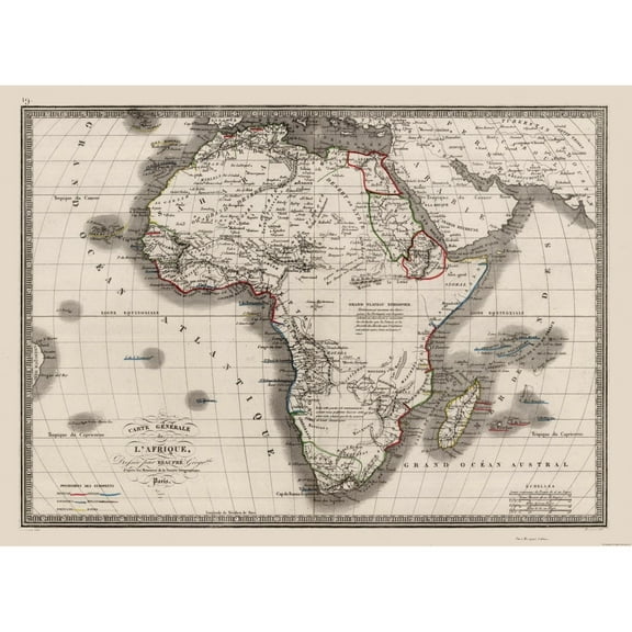 Historic Map - Africa - Monin 1839 - Vintage Wall Art