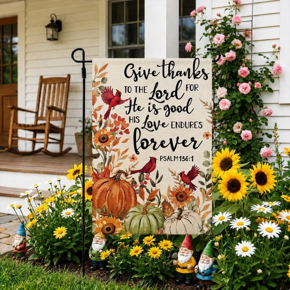 Rdsfhsp Give Thanks Garden Flag 12x18 Inch, Linen Christian Scripture Yard Flag, Double Sided Outdoor Porch Lawn Thanksgiving Fall Farmhouse Decor