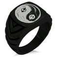 thumbnail image 1 of Stainless Steel Peacock Feather Yin Yang Chevron Pattern Biker Style Polished Ring, 1 of 1