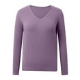 thumbnail image 4 of Fiaer Women's Sweaters V Neck Plus Size Long Sleeve Loose Fit Trendy Solid Casual Lightweight Stretchy Knit Tops Purple XL, 4 of 5