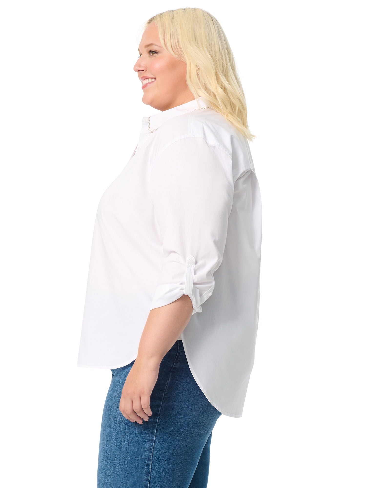 Gloria Vanderbilt Swan Series Women's Plus Amanda Shirt with Embellished Collar, Sizes 0X-4X