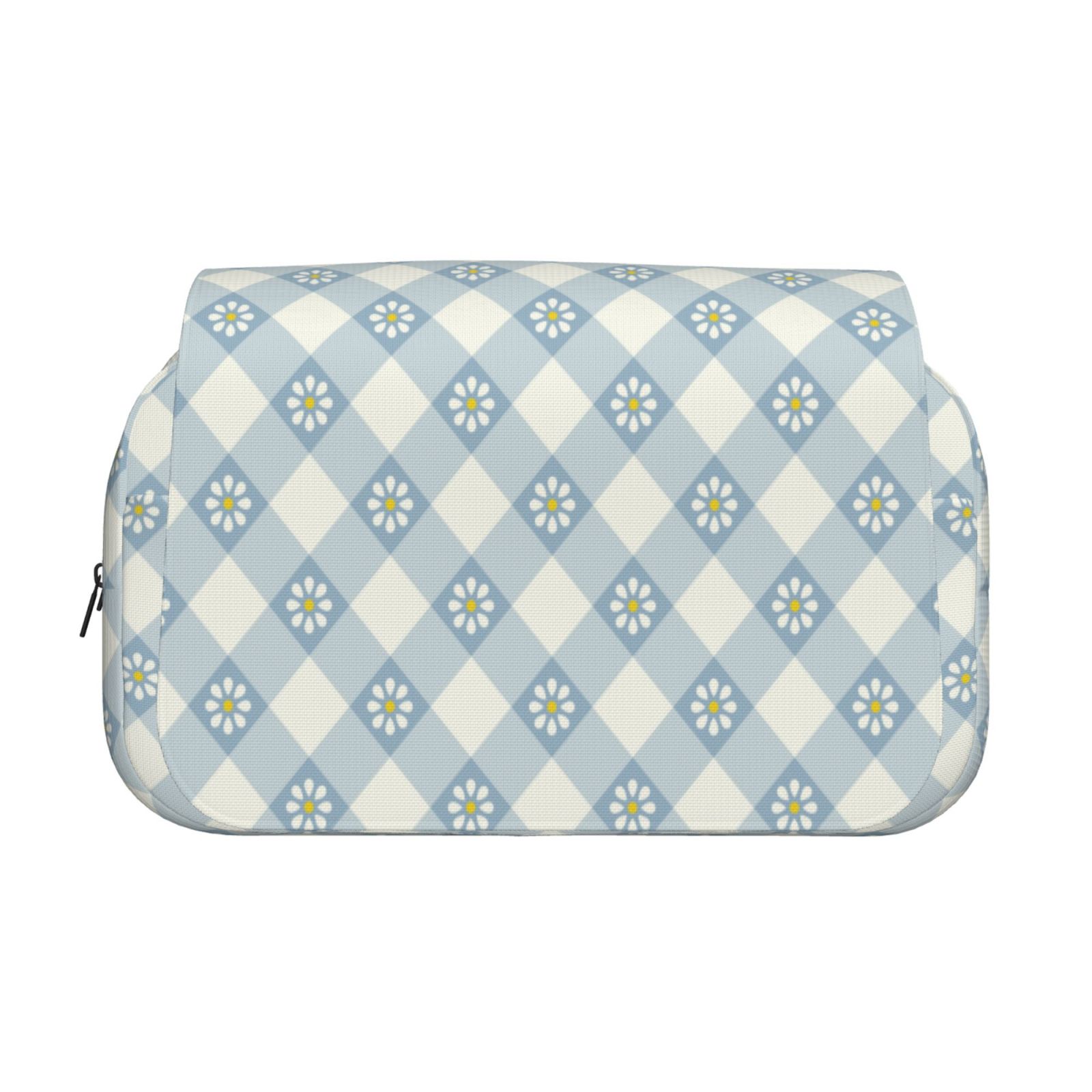 Rateoe Daisy Plaid Blue Pattern Double Clamshell Pen Case, Storage Organizer with Two Zipper Compartments– Holds Up to 50 Pencils & Pens