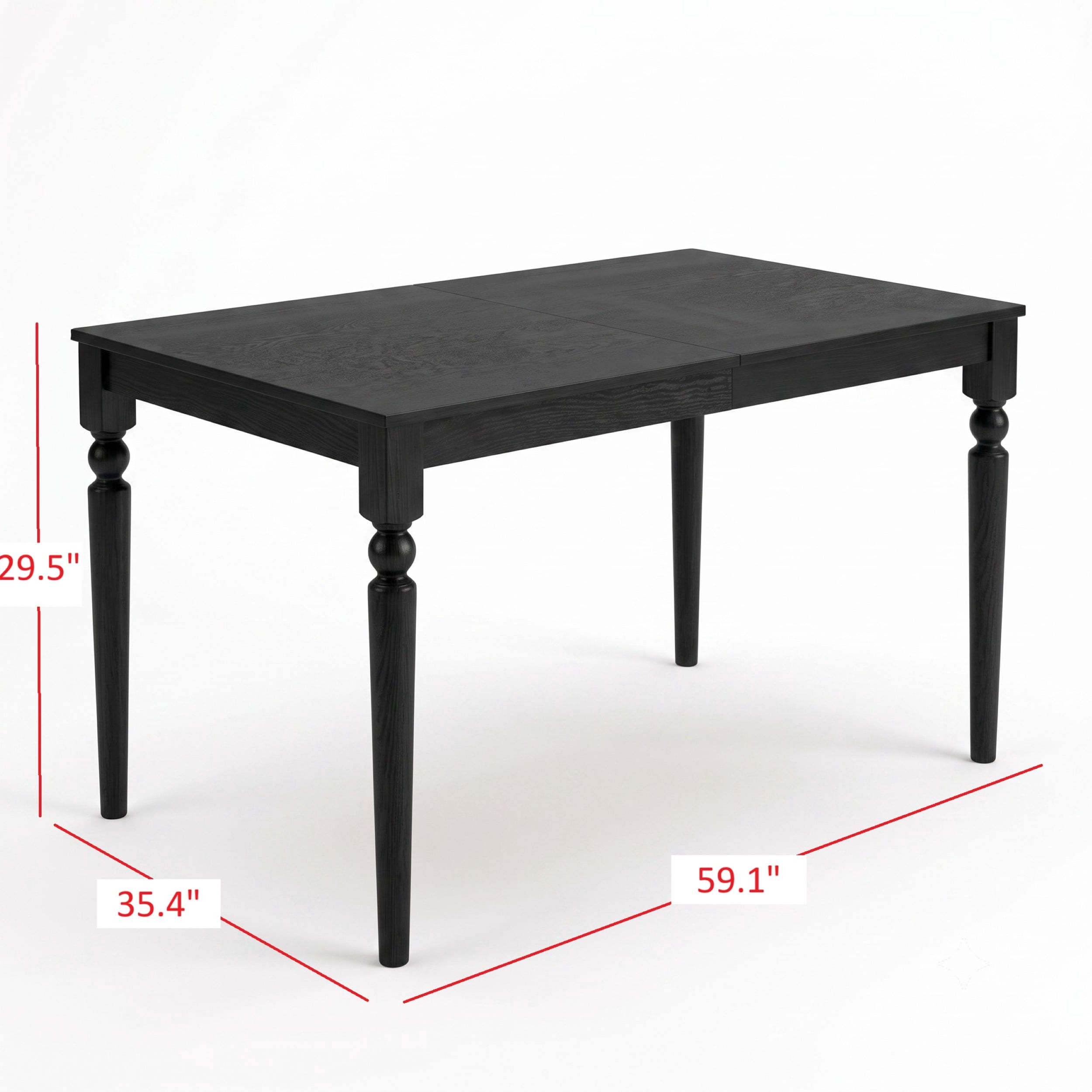 Home Design Pryor 6-Piece Dining Table Set- Rectangular Table, Upholstered Chairs and Bench, Modern Turned Legs Design, Black