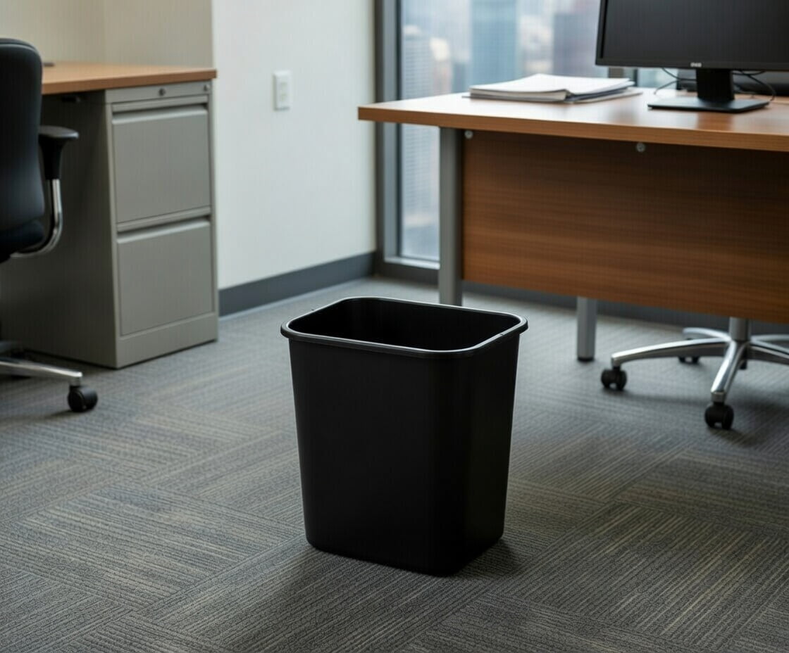 3.25 Gallon (13 Quart) Black Rectangular Plastic Open Top Wastebasket Trash Can - Durable Garbage Bin for Bathroom, Bedroom, Office and Home