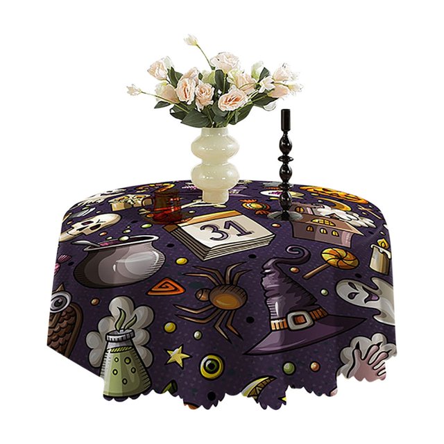 Nappe Ronde d'Halloween, Nappe Lavable de 47,2 Pouces Résistante à l'Eau et aux Taches, Sélectionnée en Polyester Sans Plis, Housse de Table Circulaire pour Salle à Manger, Fêtes, Camping