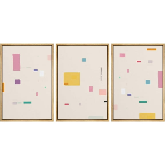 Wall26 Framed Prints Canvas Wall Art Set of 3 Pink & Yellow Minimalist Polygon Pattern Abstract Geometric Illustrations Decorative Bohemian Multicolor Home Wall Decora - Natural 24"x36"x3