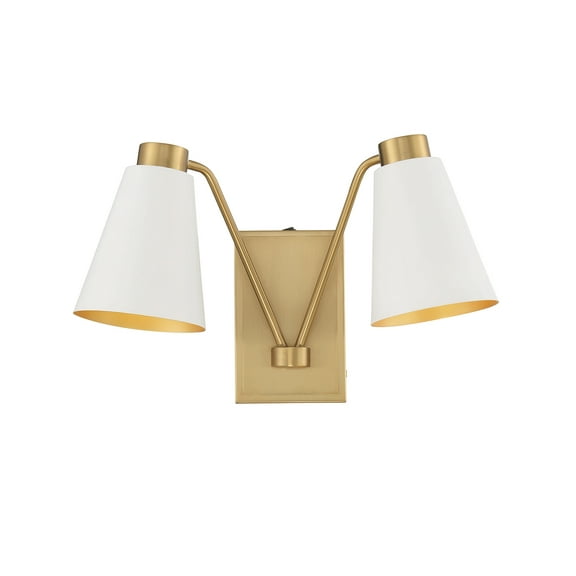 Trade Winds Maya 2-Light Wall Sconce in White with Natural Brass